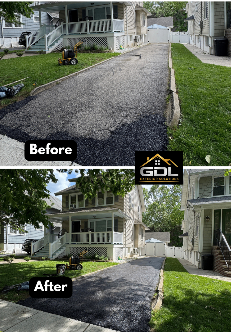 Asphalt Repair & Sealcoat — before and after by GDL Exterior Solutions