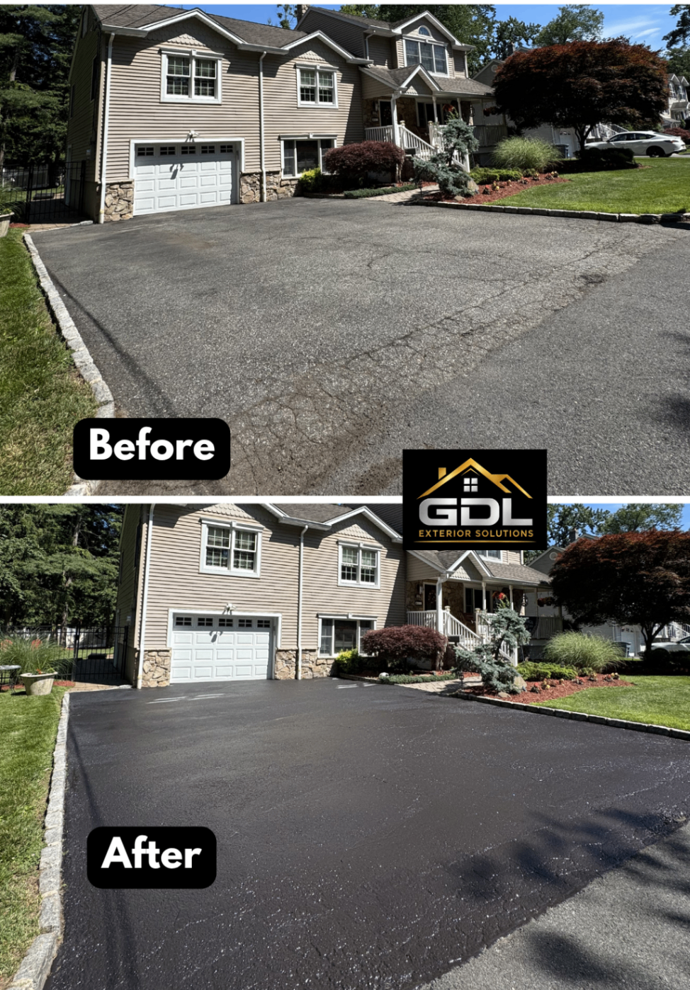 Crack Repair + Premium Sealcoat — before and after by GDL Exterior Solutions
