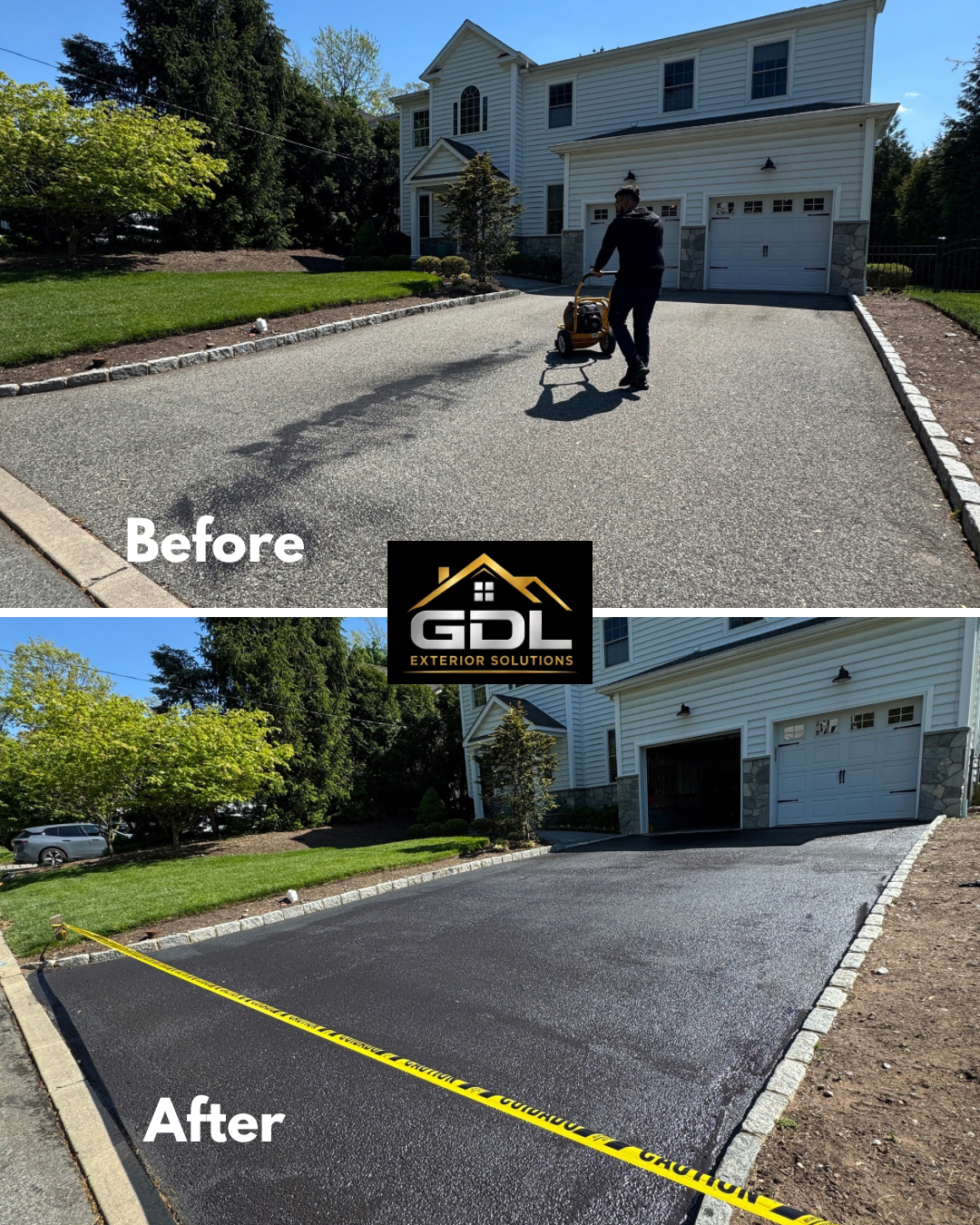 Colonial Driveway Sealcoating — before and after by GDL Exterior Solutions