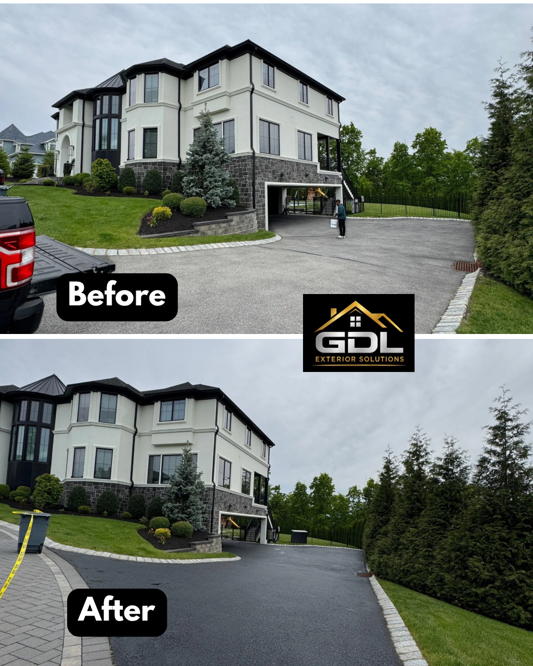 Luxury Estate Driveway Sealcoat — before and after by GDL Exterior Solutions