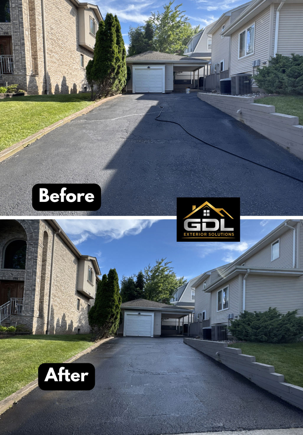 Driveway Restoration & Sealcoat — before and after by GDL Exterior Solutions