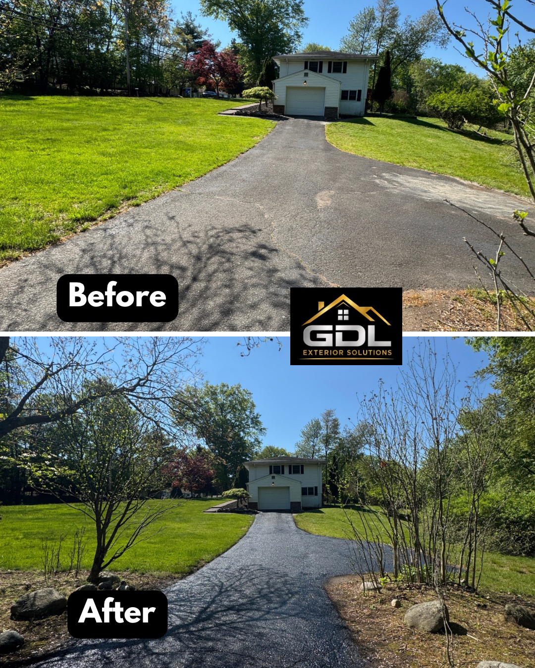 Long Country Driveway Restoration — before and after by GDL Exterior Solutions