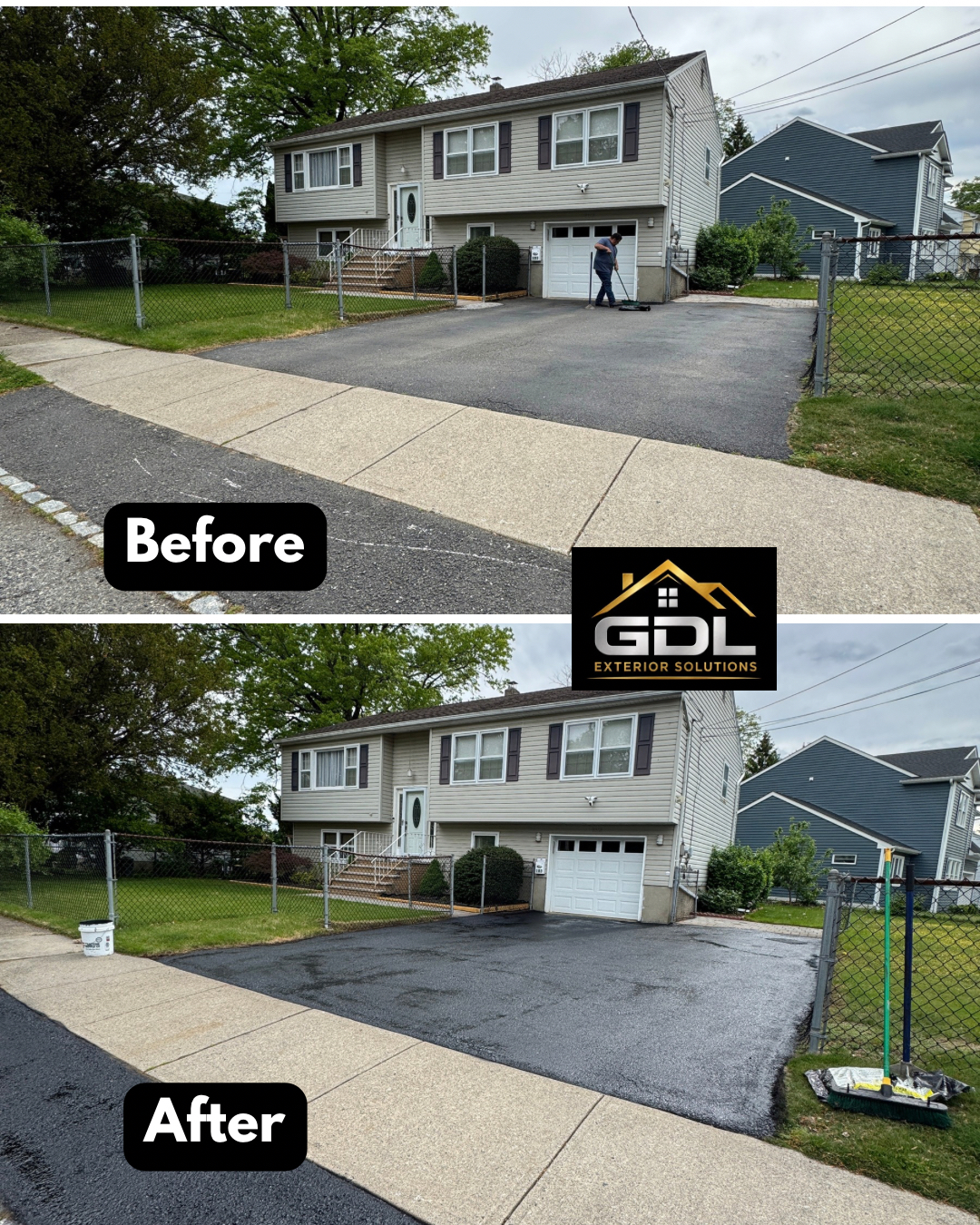 Suburban Home Driveway Sealcoat — before and after by GDL Exterior Solutions