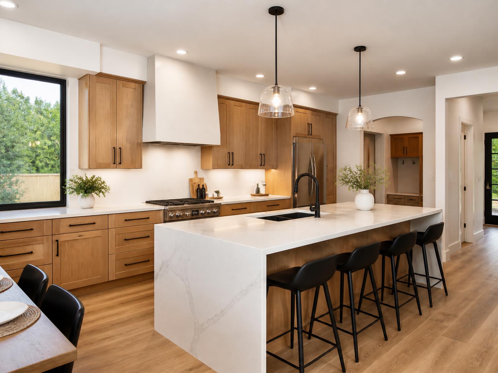 Renovated New Jersey kitchen with custom cabinetry and a quartz island by GDL Solutions